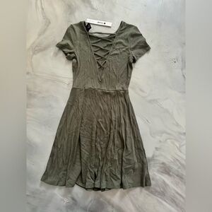 NWT New AQUA BLOOMINGDALES Ribbed Open Lace Up Black Military Green Gray Dress S